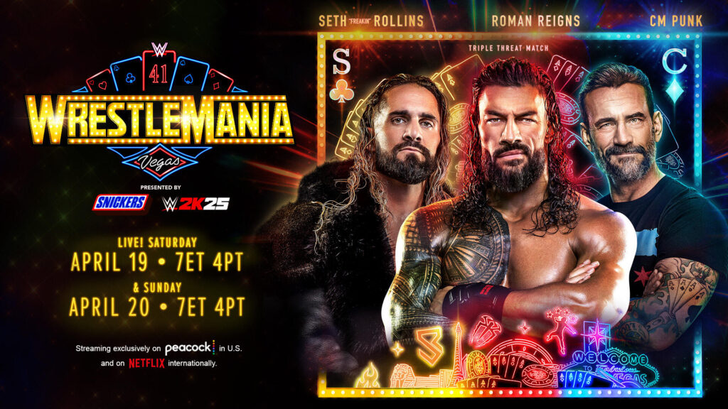 Seth Rollins vs. CM Punk vs. Roman Reigns - Triple threat match - WWE WrestleMania 41 – Match Card, Storylines and Predictions - Brain X Pedia