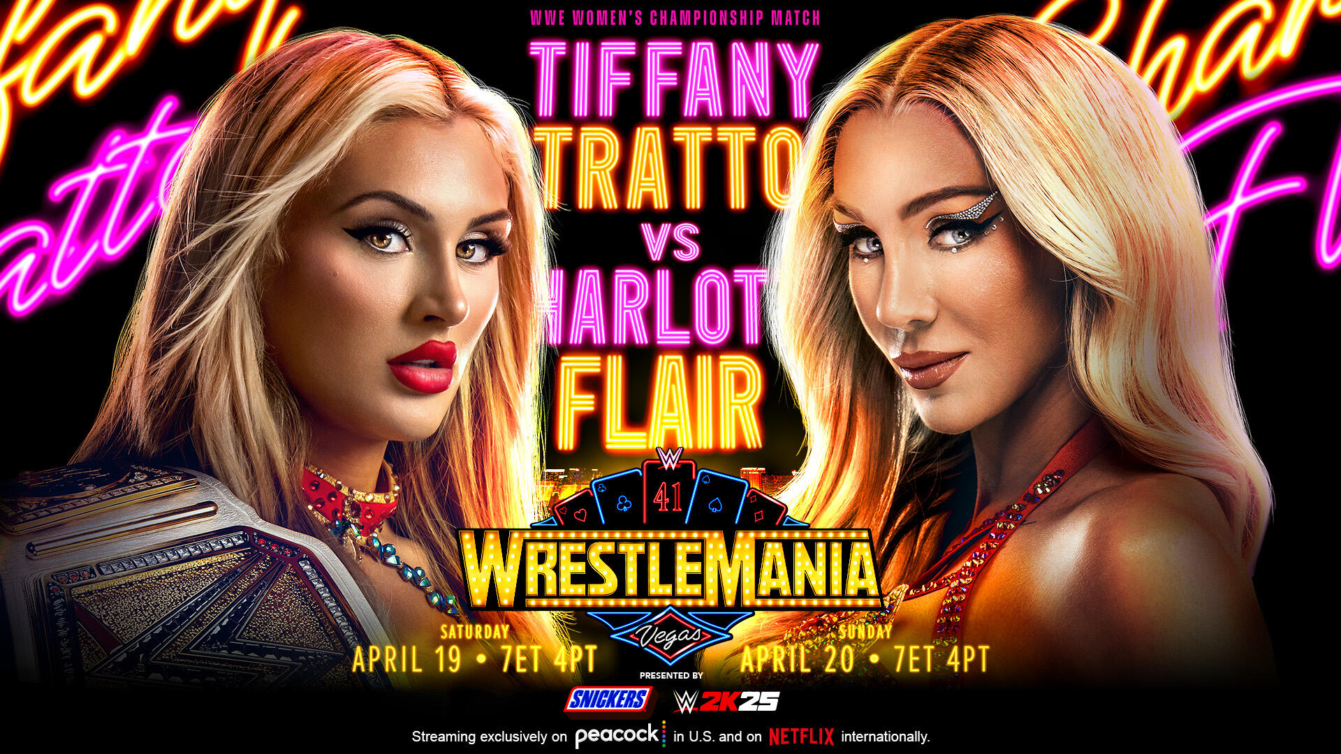 Tiffany Stratton (c) vs. Charlotte Flair - WWE Women’s Championship - WWE WrestleMania 41 – Match Card, Storylines and Predictions - Brain X Pedia