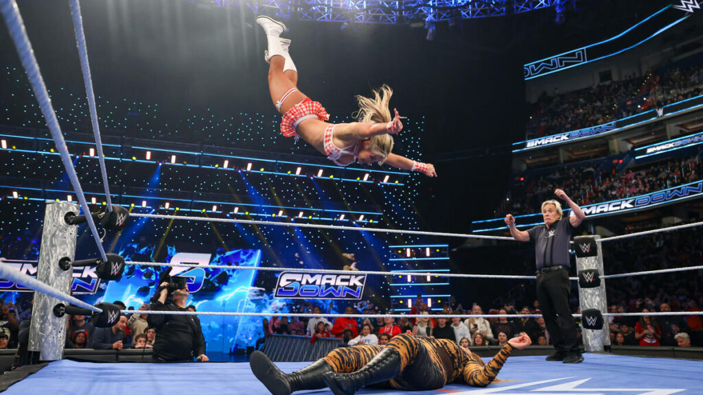 Tiffany Stratton defends her WWE Women's Championship Nia Jax. - WWE SmackDown Results: Winners, Ratings, and Highlights From Feb. 14 - Brain X Pedia